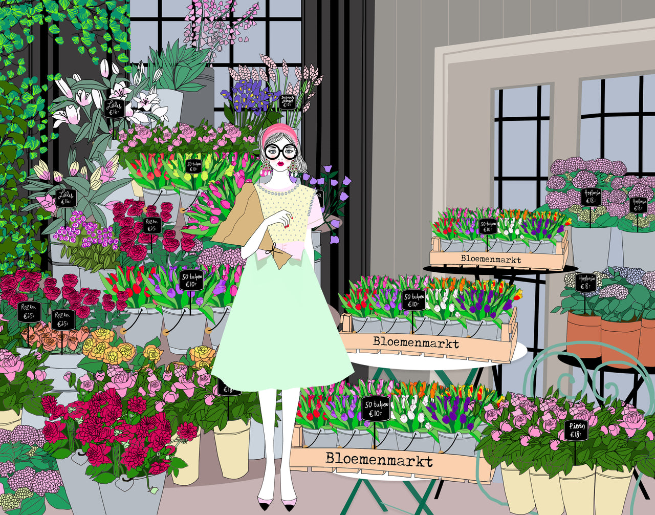 A Visit to the Flower Market in Amsterdam. (PRINT)