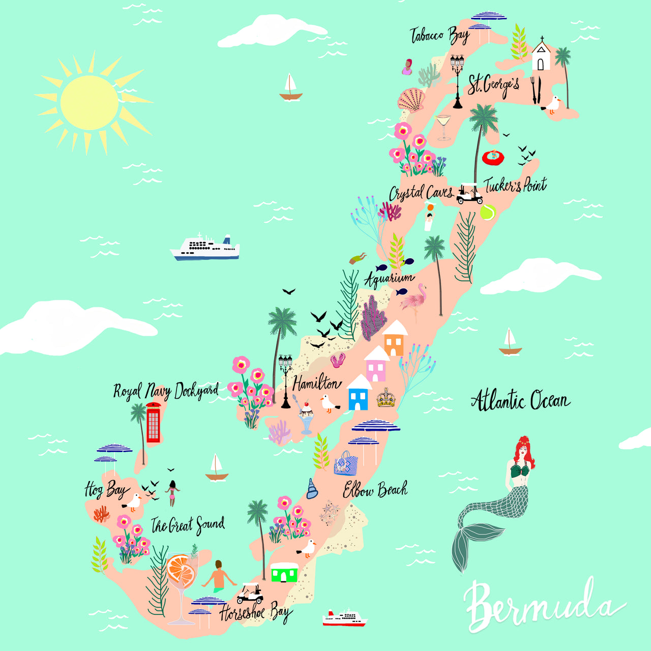 Bermuda Map ~ 12x12" Square