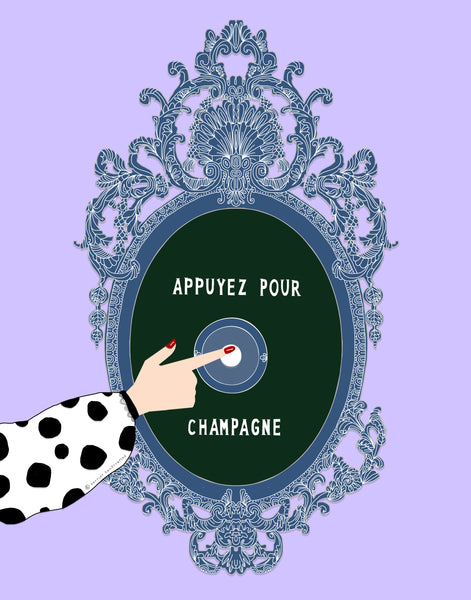 "Appuyez Pour Champagne"; Lilac Background (GREETING CARD).