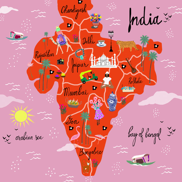 India Map ~ 12x12" Square